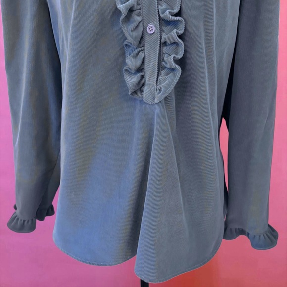 Vintage 70s Sears Victorian Edwardian Style Ruffled Teal Blue Blouse - XL - Picture 4 of 10